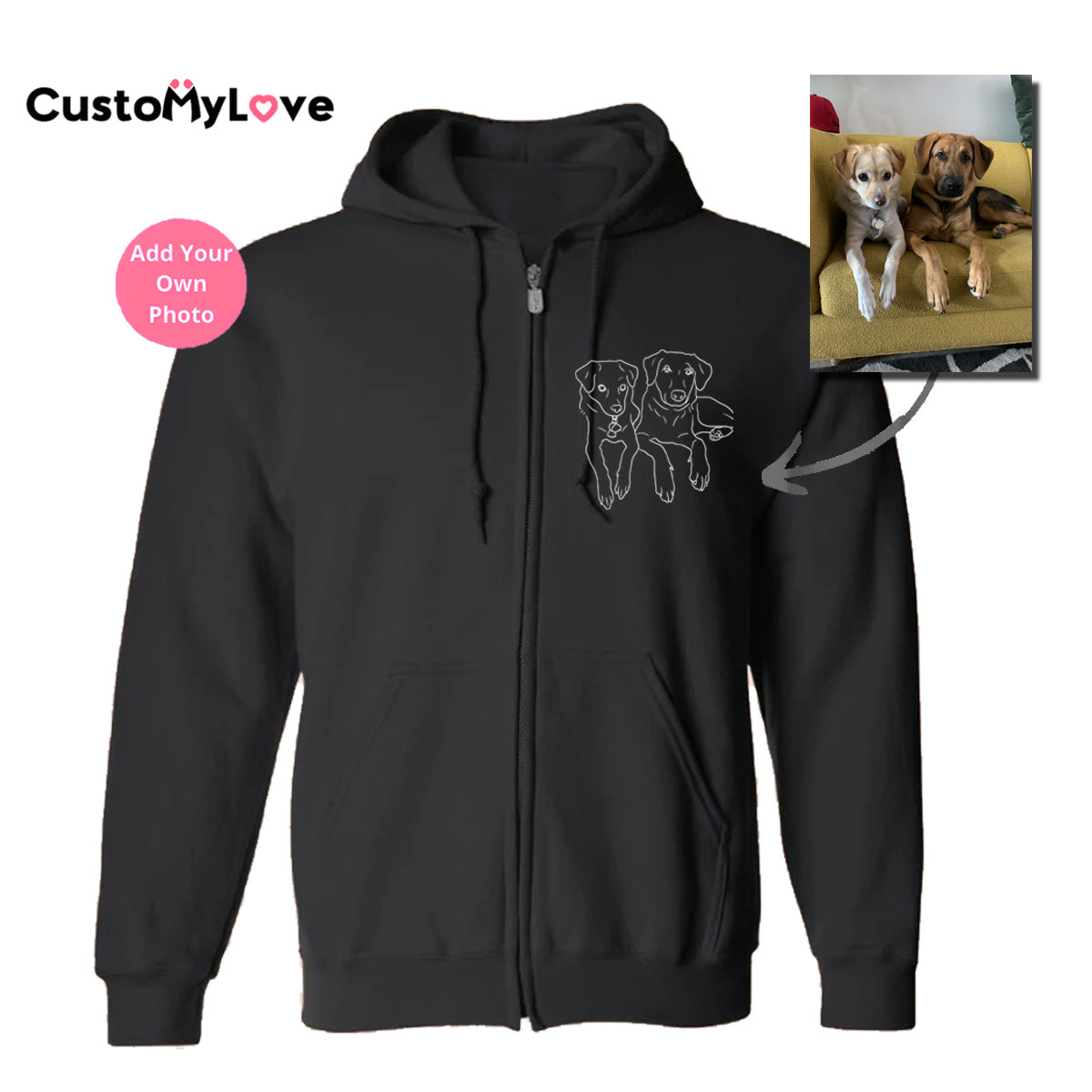 ❤️PERSONALIZED PHOTO LINE DRAWING ZIP-UP HOODIE